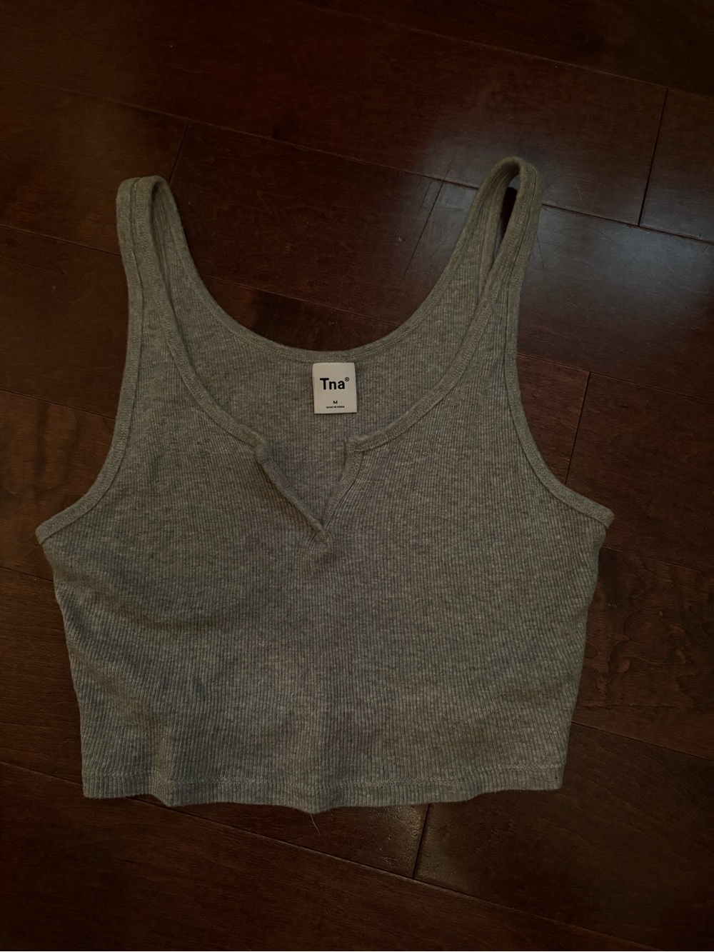 TNA Gray Ribbed Scoop Neck Crop Tank
